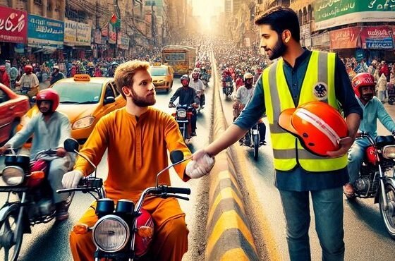 Karachi Residents Distribute Free Helmets to Promote Road Safety