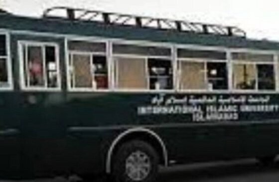 A government university bus rammed a motorcycle crushing a woman to death in Islamabad