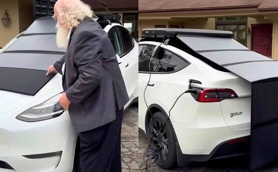 Tesla Owner Powers Car with Solar Panels