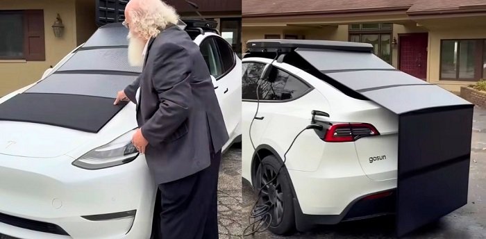 Tesla Owner Powers Car with Solar Panels