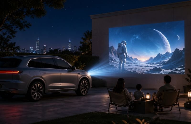 China EV tech turns headlights into movie projectors